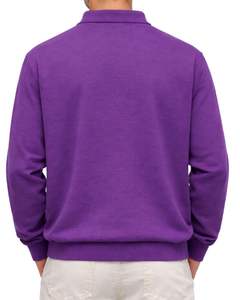 Sweat-shirt polo à manches longues pour homme, couleur violet personnalisé, en coton mélangé, col pull, décontracté, automne-hiver, OEM, vente en gros personnalisée - Product Image 2