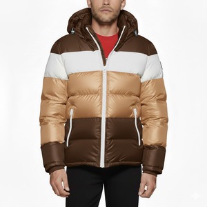 Men's Color Blocking Puffer <b>Jacket</b> Hooded Windproof Winter Coat Regular Fit Casual Style <b>Zipper</b> Closure Thick Insulated - Product Image 3
