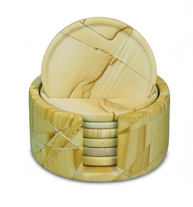 Handcrafted Picture Jasper <b>Coaster</b> <b>Set</b> <b>with</b> <b>Holder</b> - Natural Stone Round Drink <b>Coasters</b> for Luxury Home Decor - Product Image 1