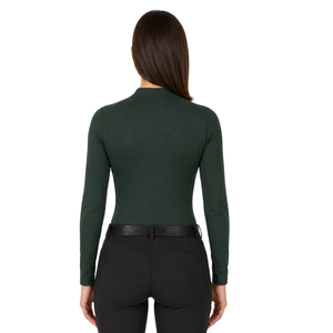 Chemise de sport à manches longues pour femme, verte, pour l'équitation, avec fermeture éclair quart, extensible, respirante, pour l'entraînement équestre - Product Image 2
