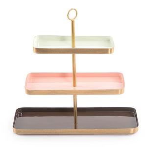3 Tier Rectangle Metal Cake Stand Serving Tray Set Reusable Gold <b>Frame</b> Pastel Colored Trays - Product Image 3