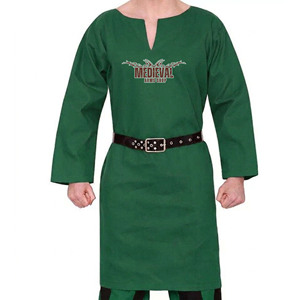 Tunique médiévale en coton vert pour homme, costume de chevalier Viking fait main, chemise Renaissance à manches longues pour reconstitution historique et foire médiévale - Product Image 1
