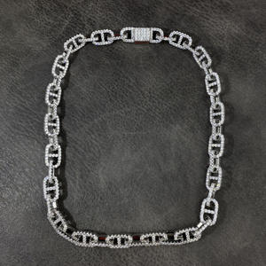 Chaîne cubaine en argent sterling 925 avec diamants Moissanite VVS pour hommes, style hip-hop bling, fermoir boîte, style denim, bijoux fins - Product Image 1