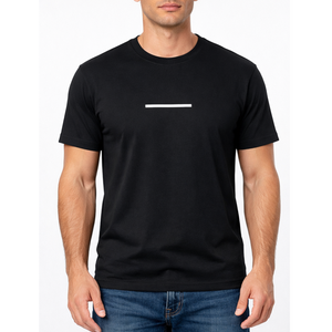 Camiseta Negra para Hombre OEM |   Impresión gráfica minimalista de líneas horizontales |   Camiseta premium de manga corta estilo streetwear - Product Image 1