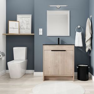 Mobile Bagno Freestanding da 30 Pollici con Lavabo in Ceramica Nera e 2 Ante con Chiusura Ammortizzata W1286S00019 (BVB02430PLO BL9075BK) - Product Image 1