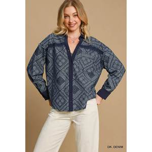 Umgee Veste chemise en jean à imprimé cachemire pour femme - Product Image 5