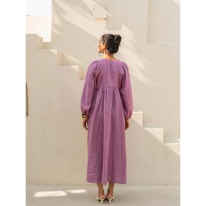 Vestido maxi bohemio vintage de algodón y lino, manga larga, corte holgado, estilo fluido, minimalista, para verano, para mujer. - Product Image 4