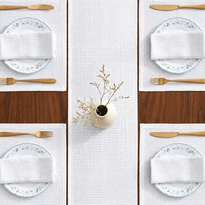 White Waffle Weave Table <b>Runner</b> and Placemat Set <b>Washable</b> Fabric Nordic Dining Decor - Product Image 3