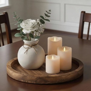 <b>Round</b> Wooden Decorative <b>Tray</b> Handmade Rustic Style Single-Piece Package for Dining Table - Product Image 5