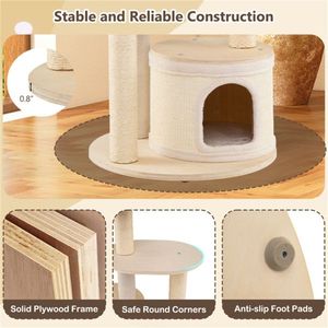 60-Inch Tall Wooden <b>Cat</b> Tree <b>Tower</b> with Multi-Level Condos and Sisal <b>Scratching</b> Posts for Indoor <b>Cats</b> Natural Looking - Product Image 3