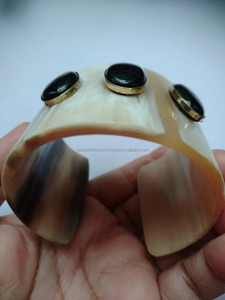 Wholesale Ox Horn Cuff <b>Bracelet</b> with <b>Rainbow</b> Pearls & Beads Unique Statement Jewelry for Ladies Cuff Bangles by FWE - Product Image 5