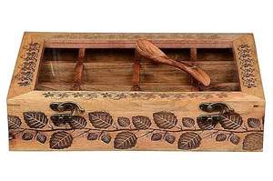Boîte à épices traditionnelle indienne artisanale en bois de manguier, 5 compartiments, compatible lave-vaisselle et lavage à la main, écologique, anti-poussière - Product Image 4