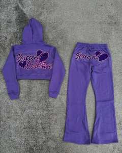 Conjunto Deportivo Premium Morado para Mujer 2026, Sudadera Corta con Cierre Completo y Pantalones Deportivos con Estampado Gráfico, Corte Ajustado - Product Image 2
