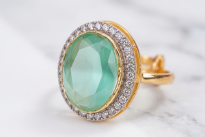 Luxury Oval Cut Halo Engagement <b>Ring</b> 24K <b>Gold</b> Plated Dual Tone Micro Pave CZ Stone Statement <b>Cocktail</b> <b>Rings</b> Women Fashion - Product Image 3