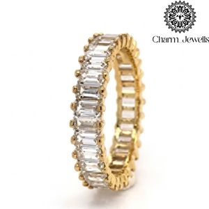Anillo de Compromiso Charm Jewells con Moissanita, Banda de Eternidad, Plata 925, Chapado en Oro de 14K, Engaste de Garras, Corte Cojín, Clásico para Mujer, Certificado IGI - Product Image 2