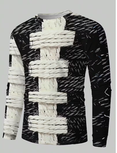 Sweat-shirt décontracté élégant pour homme, manches longues, imprimé noir et blanc, gaufré, anti-rétrécissement, séchage rapide, coton tricoté 300g - Product Image 4