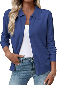 Cárdigan de punto para mujer con apliques de setas, cuello en V, manga farol, suéter informal de otoño - Product Image 2