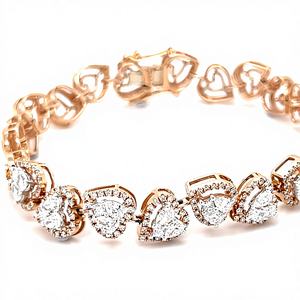 Bracelet tennis en or rose 18 carats avec diamants de laboratoire en forme de cœur, halo de diamants CVD, style ethnique pour femme, certifié IGI - Product Image 1