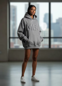 Sweat à capuche personnalisé avec logo 3D en relief, en molleton épais, pour homme/femme, coupe oversize, style streetwear unisexe, impression en relief, gris - Product Image 5