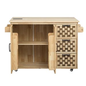 Isola da Cucina con Piano Ribaltabile da 135,6 cm, Design a Scacchiera 3D Intrecciato, con Ruote e Vano Portaoggetti Interno - Product Image 2