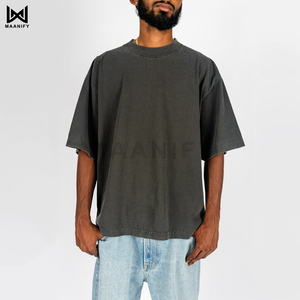 เสื้อยืดโอเวอร์ไซส์เนื้อหนาแบบย้อมสีสำเร็จรูป ขายส่ง เสื้อผ้าสตรีทแวร์ทรงหลวมไหล่ตก ผ้าฝ้ายเปล่า รับผลิตแบบ OEM - Product Image 1