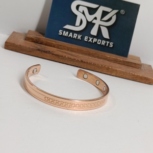 Classic Metal Craft Copper Cuff <b>Bangle</b> Geometric Cross Pattern Minimal Etched Design Handmade Open Bracelet - Product Image 5