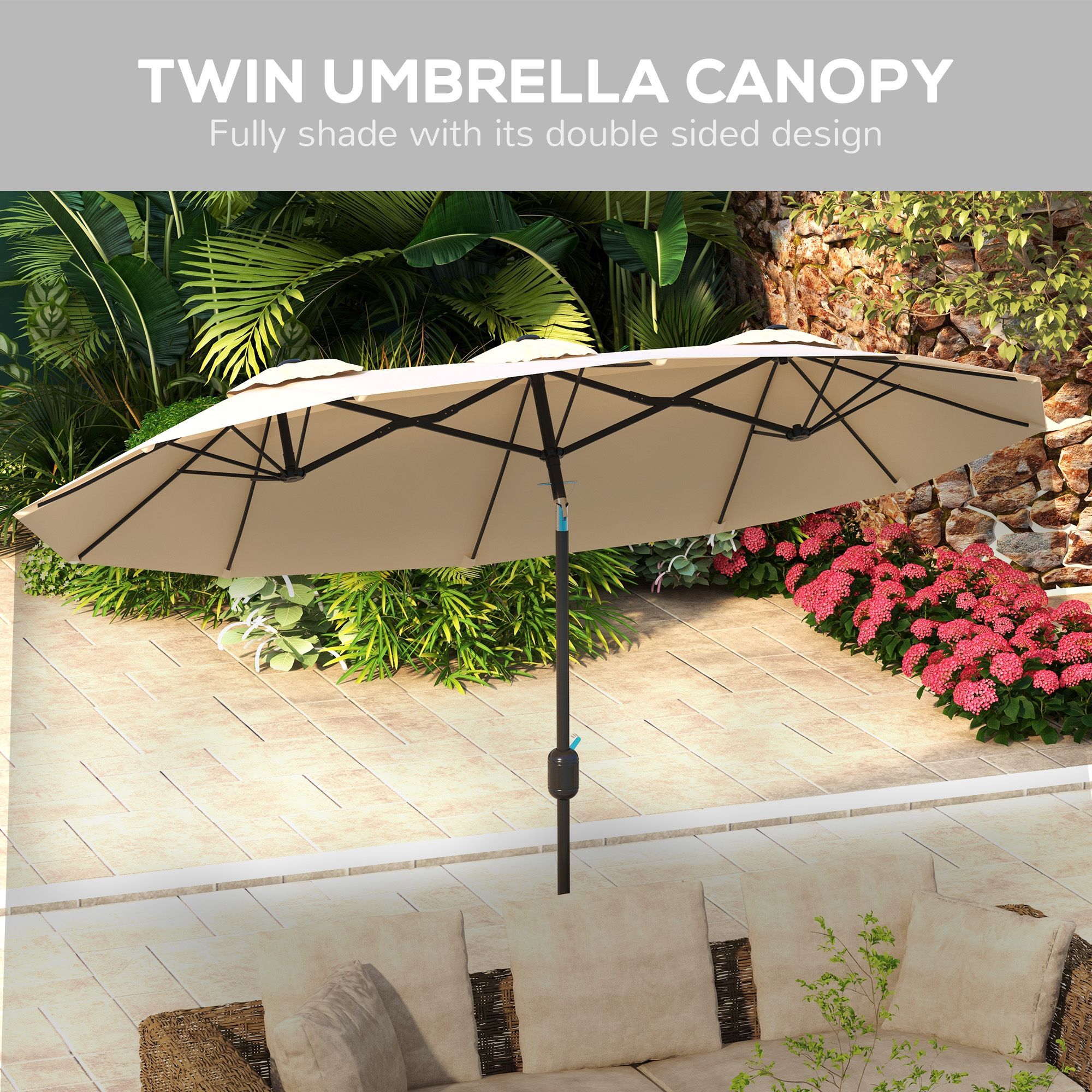 12 double layer patio umbrella 15 Feet Twin with 48 Solar LED Lights-Orange Large Shade wikiwiki 12 FT 2 Tiers
