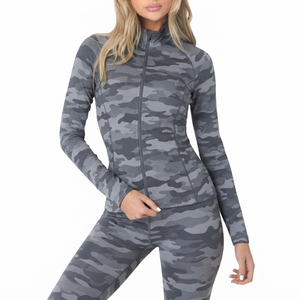 Chaqueta de Yoga con Estampado de Camuflaje para Mujer, 100% Spandex, Top Deportivo para Gimnasio, Transpirable, Ajustada, de Manga Larga - Product Image 1