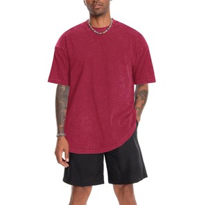 Camiseta de Manga Corta para Hombre, Estilo Urbano, Cuello Redondo, Color Granate, Lavado Ácido, Talla Grande, 100% Algodón, Alta Calidad, OEM, 2026 - Product Image 1
