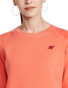 Women's Coral Crewneck <b>Sweatshirt</b> 100% Cotton Embroidered <b>Heart</b> Logo Regular Fit Autumn Casual Wear - Product Image 4
