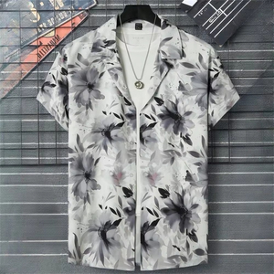 Nouvelle chemise d'été pour homme à col mandarin, manches courtes, boutonnée, motif uni, design décontracté de plage, 100% polyester, séchage rapide - Product Image 5