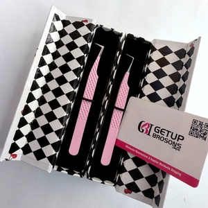 Pince à épiler pour cils Getup Brosons rose en acier inoxydable, pointe lisse, outil de précision, emballage en boîte - Product Image 1