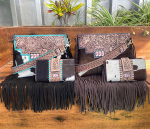 Top Selling Hand Tooled Leather <b>Crossbody</b> <b>Bags</b> & Hand Tooled Ladies RFID Blocking Wallet Fashionable Cowhide Clutch Women Sets - Product Image 3