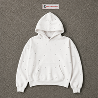 Sweat-shirt à capuche zippé blanc pour homme, coupe oversize premium, style streetwear, motif à pois noirs, en polaire, décontracté, mode hiver