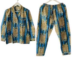 Conjunto de Pijama de Algodón Estampado a Rayas de Manga Larga para Mujer, Cuello Camisero, Ropa de Dormir Informal, Cintura Elástica Completa - Product Image 2