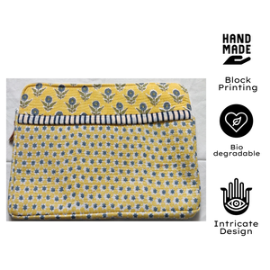 Housse d'ordinateur portable en coton imprimé à la main par des artisans indiens, luxueuse, matelassée, multi-poches, avec fermeture éclair, durable, pour une protection quotidienne de l'ordinateur portable - Product Image 3