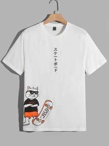 T-shirt pour homme en coton noir à manches courtes, col rond, coupe classique, avec impression en relief 'Wish You Were Here' et logo au dos - Product Image 5
