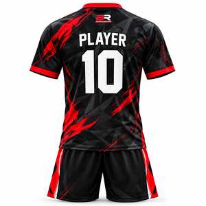 Ensemble de maillots de football personnalisés imprimés par sublimation, col en V, manches courtes, kit d'équipe, devant unisexe, adulte, noir, rouge, toutes saisons, polyester - Product Image 2
