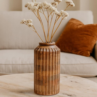Vase à fleurs en bois de manguier artisanal de 12 pouces, style Art déco, écologique, finition naturelle, décoration de table, décoration de la maison, mariage
