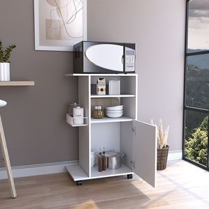 Carrello portaoggetti Kryot con finitura bianca, porta singola e quattro ruote per cucina - Product Image 5