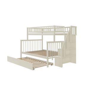 Cream Twin Over Full Stairway <b>Bunk</b> <b>Bed</b> <b>with</b> <b>Trundle</b> Kids' <b>Beds</b> Product - Product Image 3