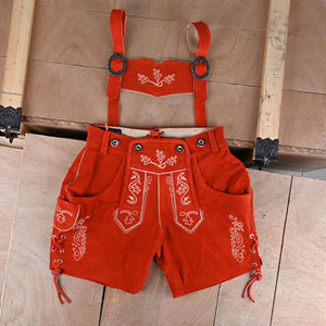 ZASSON SPORTS Short de costume bavarois unisexe en cuir véritable rouge, broderie et motif imprimé, coupe classique - Product Image 1