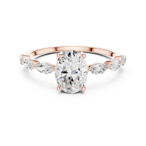 Anillo de Compromiso Ovalado de Oro Rosa de Lujo con Piedras Laterales Marquise, Elegante Anillo de Boda para Mujer - Product Image 4