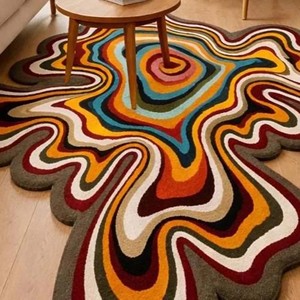 Colorful Abstract Area Rug Irregular Shape Modern Artistic Hand Tufted Carpet Vibrant Designer Rug for Living Room Bedroom Decor - Product Image 2