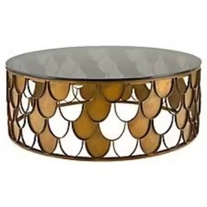 Mesa de centro de metal de alta calidad, estilo industrial, martillada a mano, de latón antiguo, con forma de cuenco curvo y ancho, para salón comercial o club. - Product Image 3