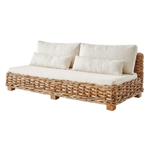 New Modern Minimalist Chunky Woven <b>Rattan</b> 2-Seater <b>Sofa</b> Wood Eco-Friendly Outdoor Garden Patio Living Room Seating Couch Box - Product Image 1
