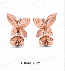 Elegantes pendientes de diamantes con diseño de mariposa, con motivos de hojas marquise, diamantes cultivados en laboratorio y baño de oro rosa premium. - Product Image 3