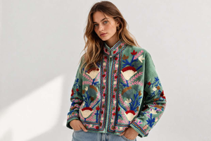 Chaqueta Corta de Invierno Otoñal Suzani Vintage Hecha a Mano, Chaqueta Bomber Boho con Estampado Floral, Reversible, Cortavientos, Transpirable, Rellena de Algodón - Product Image 4