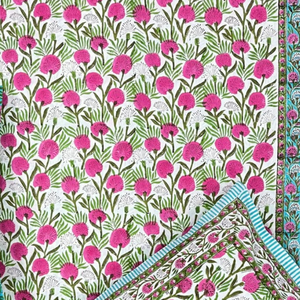 Sábana Plana de Algodón Hecha a Mano en Jaipur, Tamaño King, Estampado a Bloque, 108"x90", Suave, Ecológica, Duradera, 200 Hilos, Lavable a Máquina, Sostenible - Product Image 3