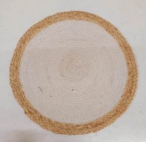 Handwoven round jute <b>placemat</b> with <b>yellow</b> border eco-friendly natural fiber table mat ideal for rustic boho farmhouse dining - Product Image 6